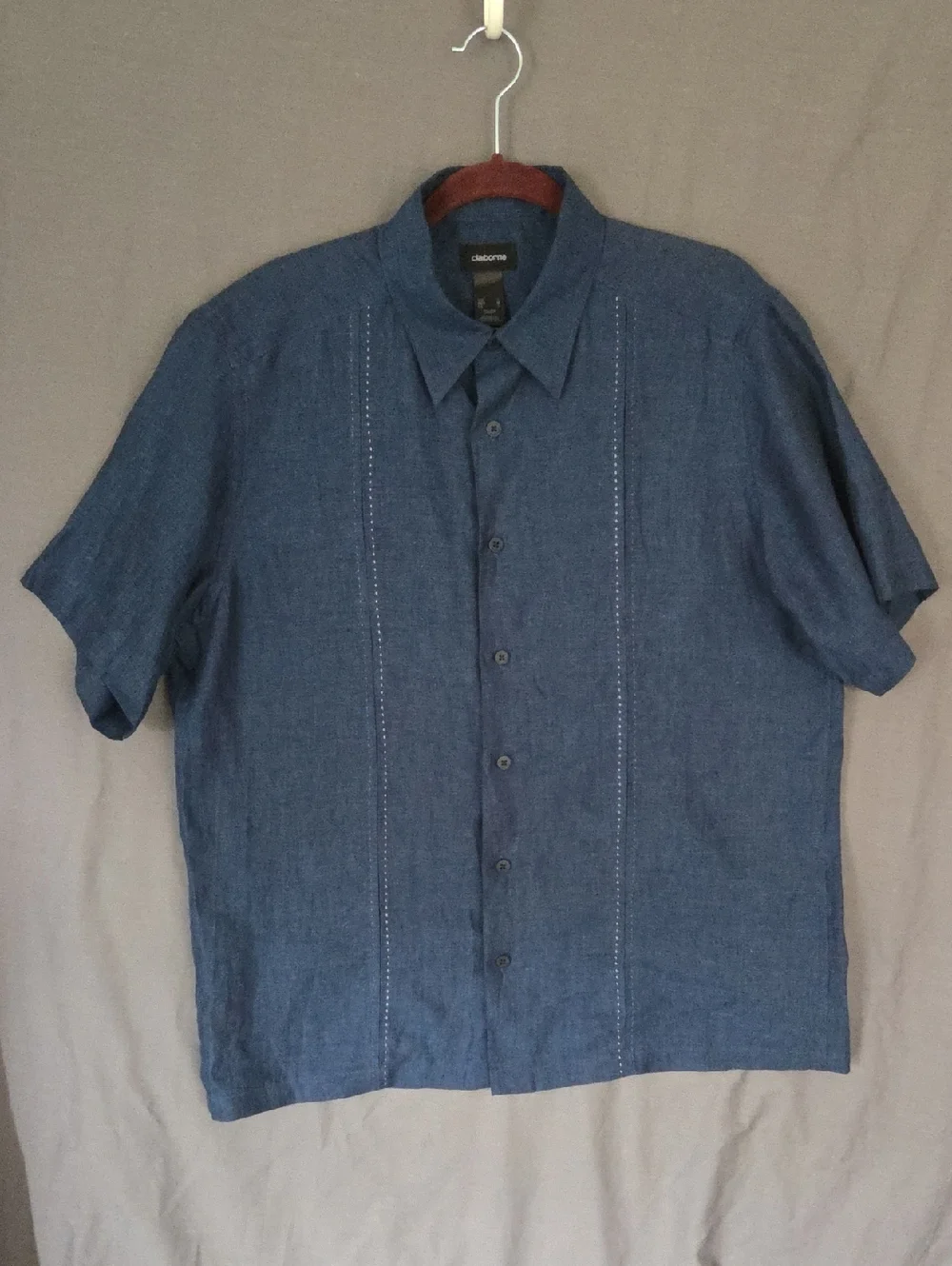 Claiborne 100% Linen Blue Resort Guayabera Shirt